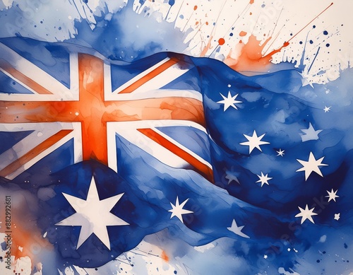 Australian flag in watercolor style. Watercolor background for your design. photo