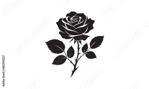 Roses tattoo. Black roses vector design. Black silhouette of rose, Valentines day silhouette of rose element set. Romantic silhouette of rose