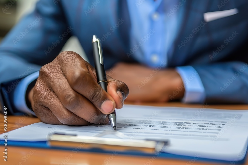 Hand signing document with a pen Hand signing document with a pen
