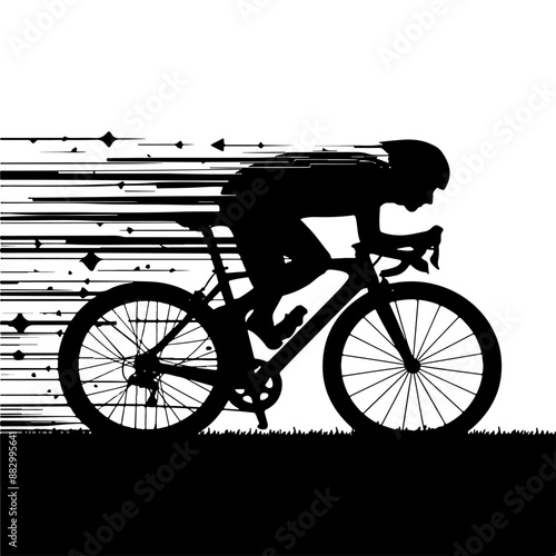 Silhouette of a road bike rushing at speed forward. Vector drawing about sport on white clean background.