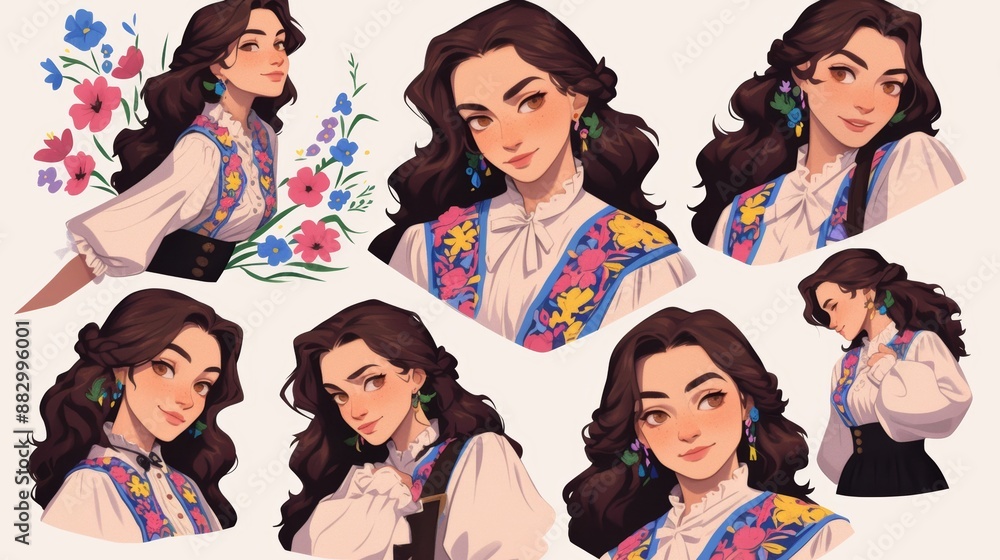 Cute cartoon Full body studio portrait of a Ukrainian woman in an intricately embroidered blouse illustrations Cute cartoon Full body studio portrait of a Ukrainian woman in an intricately embroidered blouse illustrations