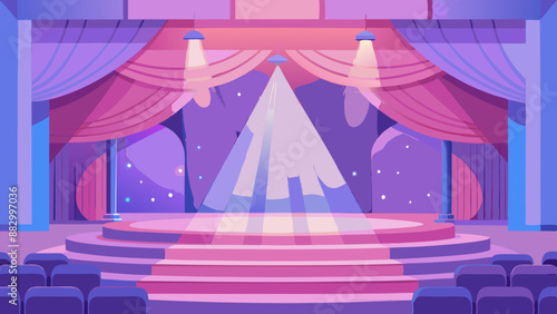 illustration of a stage with spotlight stage with curtains stage with red curtains and spotlights Theater stage light background with spotlight illuminated the stage.. Empty stage with bright colors b