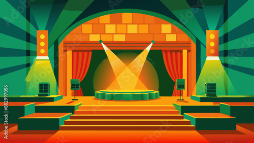 illustration of a stage with spotlight stage with curtains stage with red curtains and spotlights Theater stage light background with spotlight illuminated the stage.. Empty stage with bright colors b