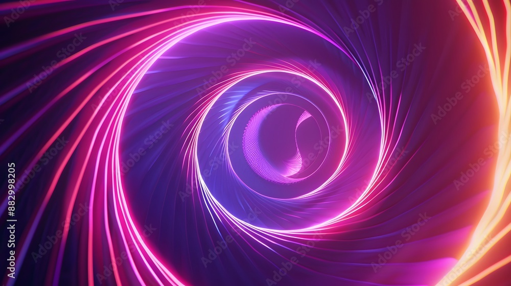 Graphic design art of abstract illusion of spiral with geometric shapes of pink and violet neon lines. Graphic design art of abstract illusion of spiral with geometric shapes of pink and violet neon lines.