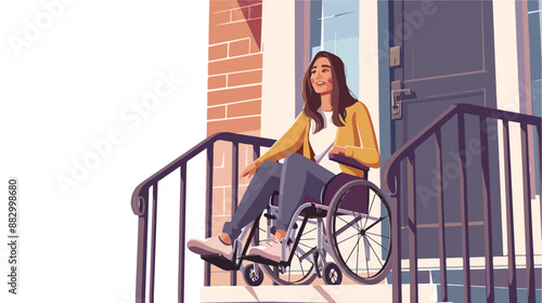 Female Character on Wheelchair Trying to Access Building
