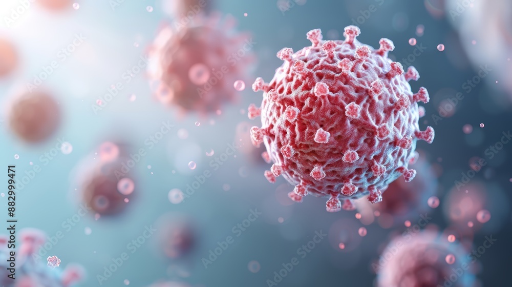 A close-up view of a virus particle with detailed molecular structure, showcasing its shape and texture through a microscopic lens. A close-up view of a virus particle with detailed molecular structure, showcasing its shape and texture through a microscopic lens.