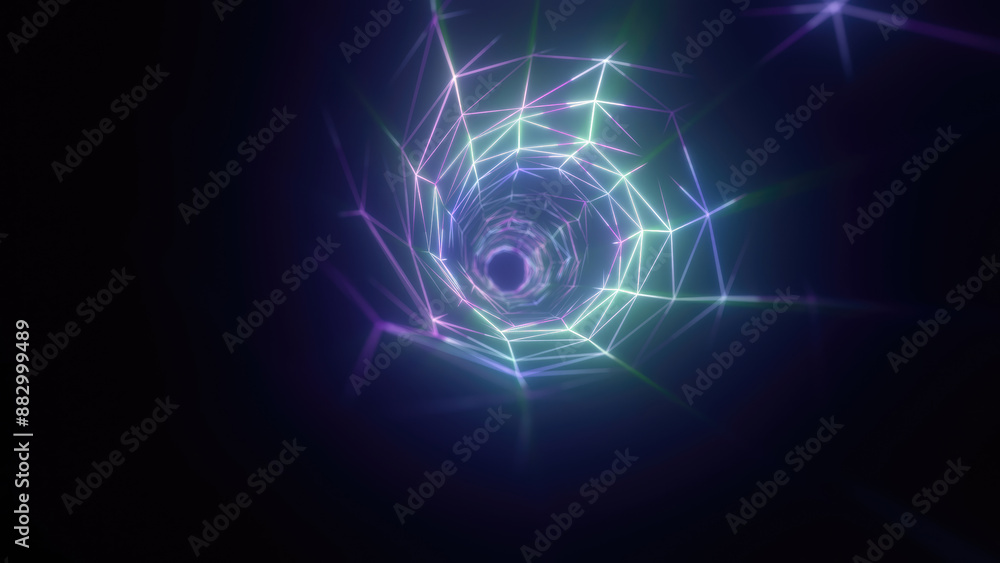 Naklejka premium Abstract bright purple glowing background with a tunnel of lines and stripes of energy of burning rays of plasma and electricity with light