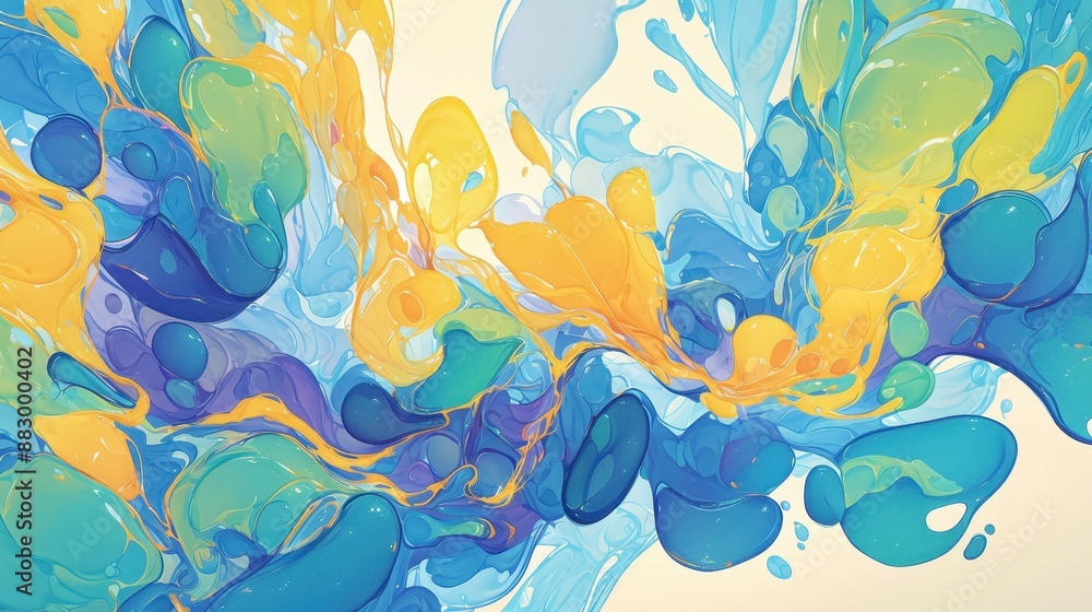 Abstract Fluid Art with Vibrant Blue, Yellow, and Green Swirls on Light Background Abstract Fluid Art with Vibrant Blue, Yellow, and Green Swirls on Light Background