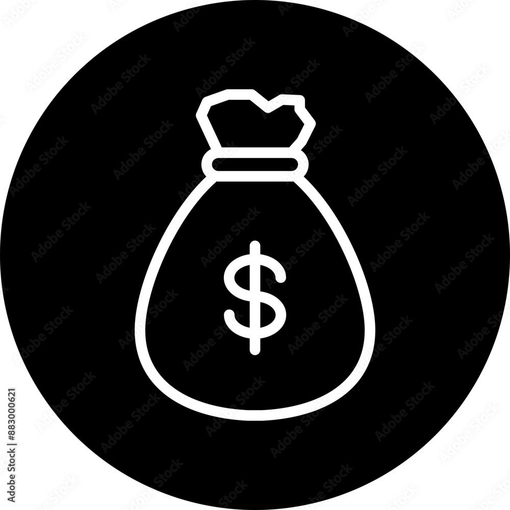 Money Bag Vector Line White Circle Black Money Bag Vector Line White Circle Black