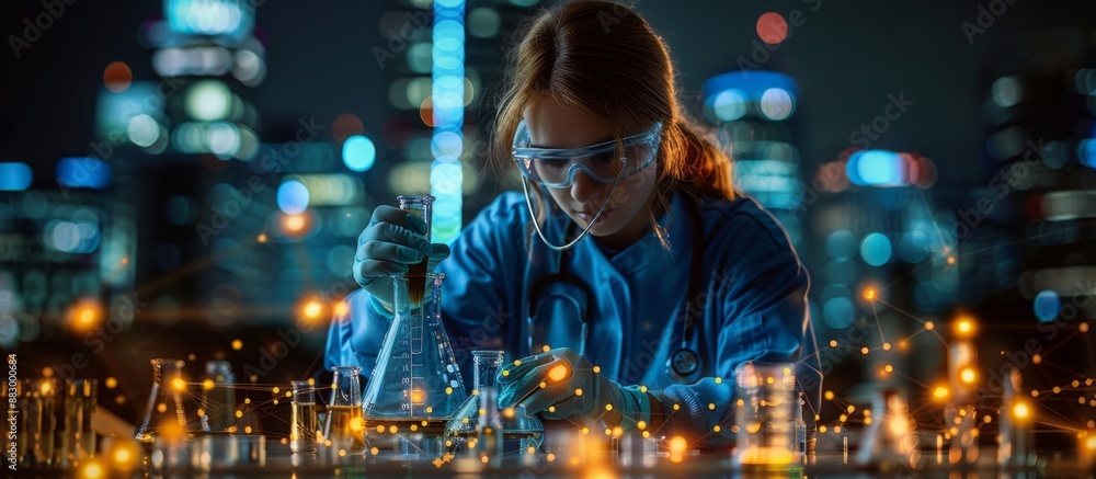 female scientist working in factory. mixed media female scientist working in factory. mixed media