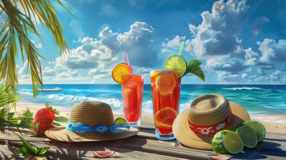 sun hats, swimwear fashion, tropical drinks sun hats, swimwear fashion, tropical drinks