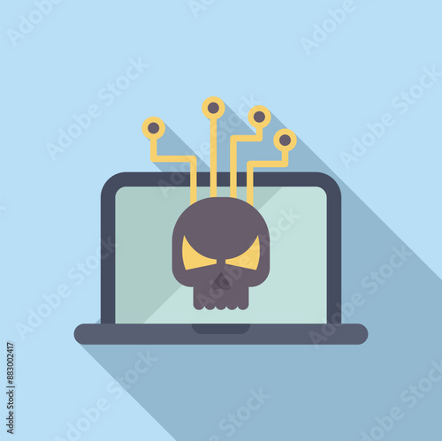 Illustration depicting the concept of cybercrime with a skull on a laptop screen