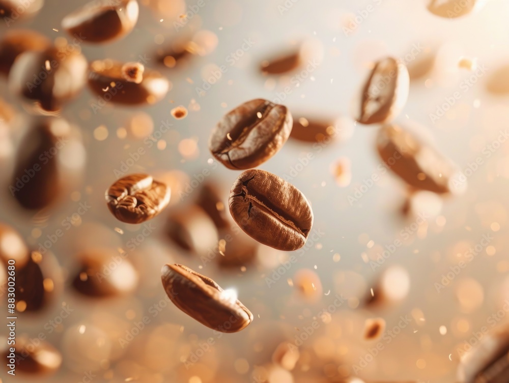 A bunch of coffee beans suspended in mid-air A bunch of coffee beans suspended in mid-air