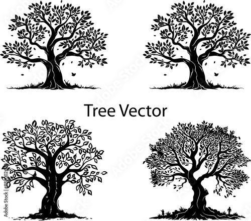 Hand drawn family tree silhouette