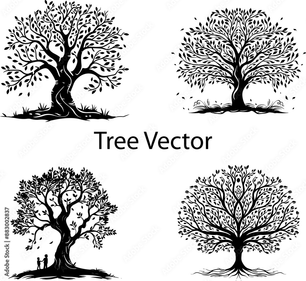Hand drawn family tree silhouette