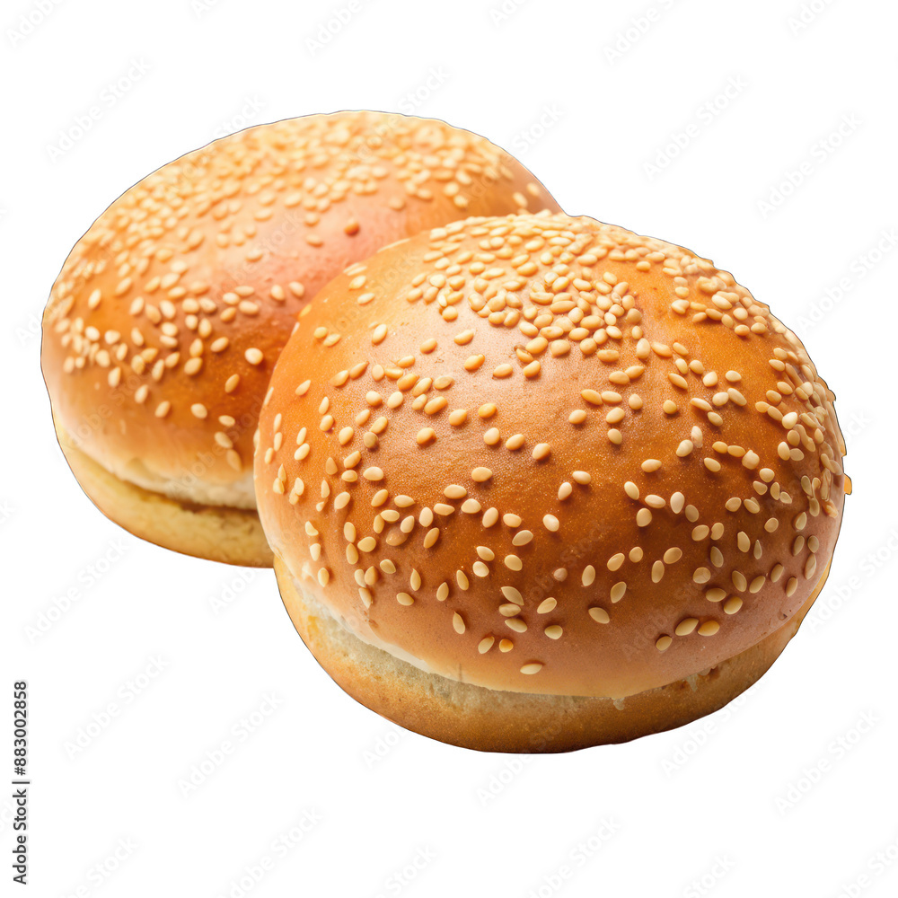 Two hamburger buns with sesame seeds isolated on transparent background
