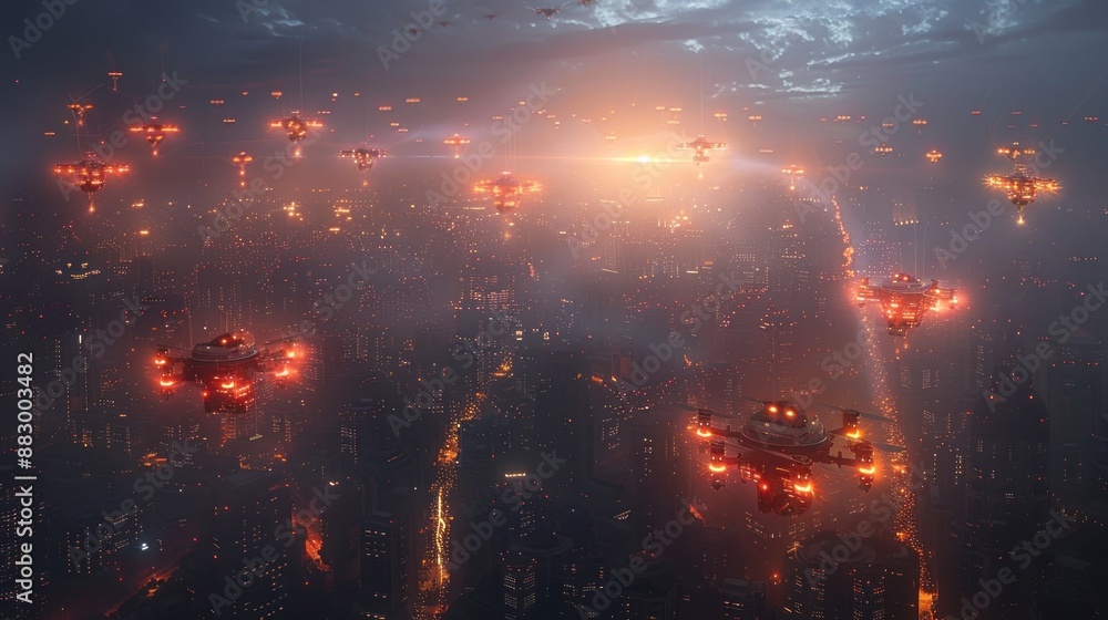 Futuristic Cityscape with Drones Futuristic Cityscape with Drones