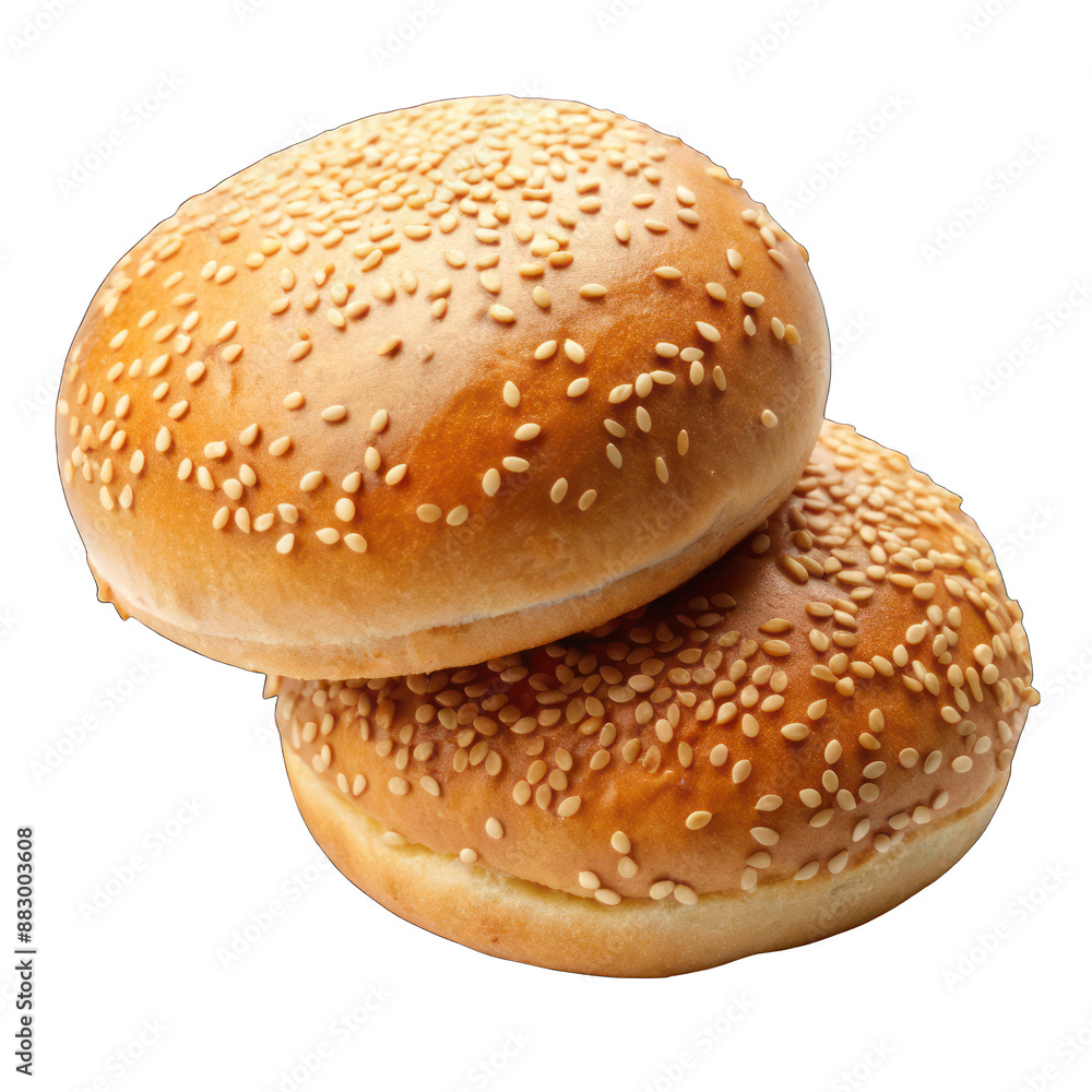 Two hamburger buns with sesame seeds isolated on transparent background Two hamburger buns with sesame seeds isolated on transparent background