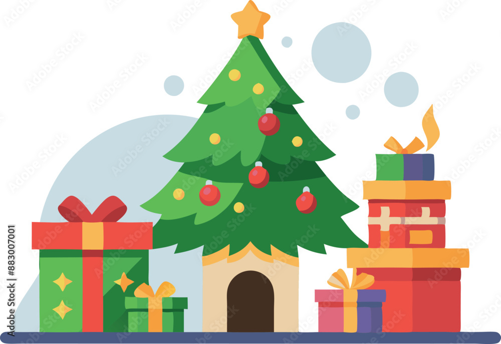 A decorated tree and gift boxes around it for Christmas celebrations A decorated tree and gift boxes around it for Christmas celebrations