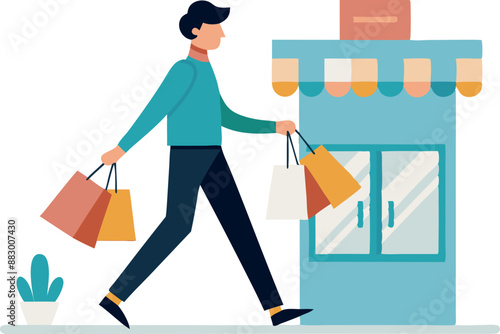 Man walking with shopping bags in front of a store
