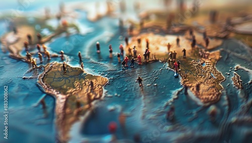 Miniature People Standing on a World Map