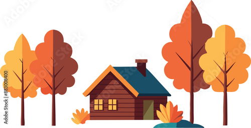 Cozy cabin in the woods during autumn
