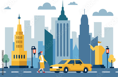 New York City landmarks with yellow taxi