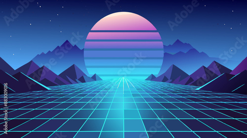 landscape with mountains winter mountain landscape Digital purple particles wave and light abstract background with shining dots stars.