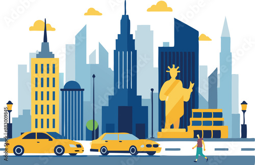 New York City landmarks with yellow taxi
