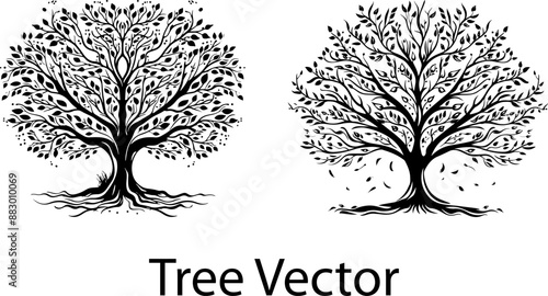 Hand drawn family tree silhouette