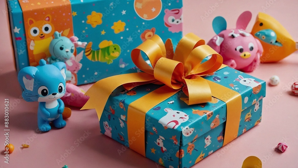 Obraz premium A fun and playful gift box wrapped in colorful paper