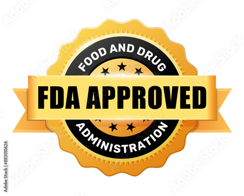 FDA Approved, golden medal, Food and Drug Administration insignia, emblem of quality, vector