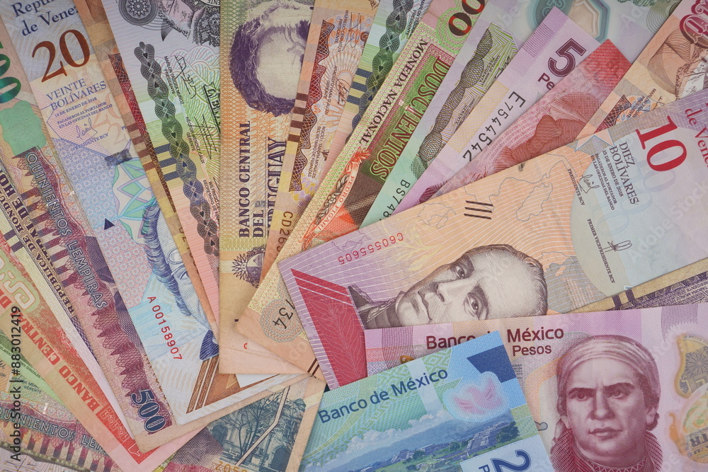 Banknotes from different countries in America. Latin America Banknotes from different countries in America. Latin America