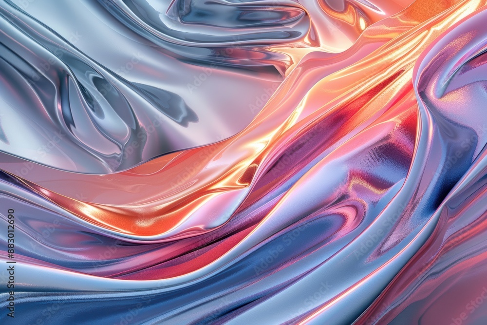 Abstract Metallic Waves in Sunset Hues Abstract Metallic Waves in Sunset Hues
