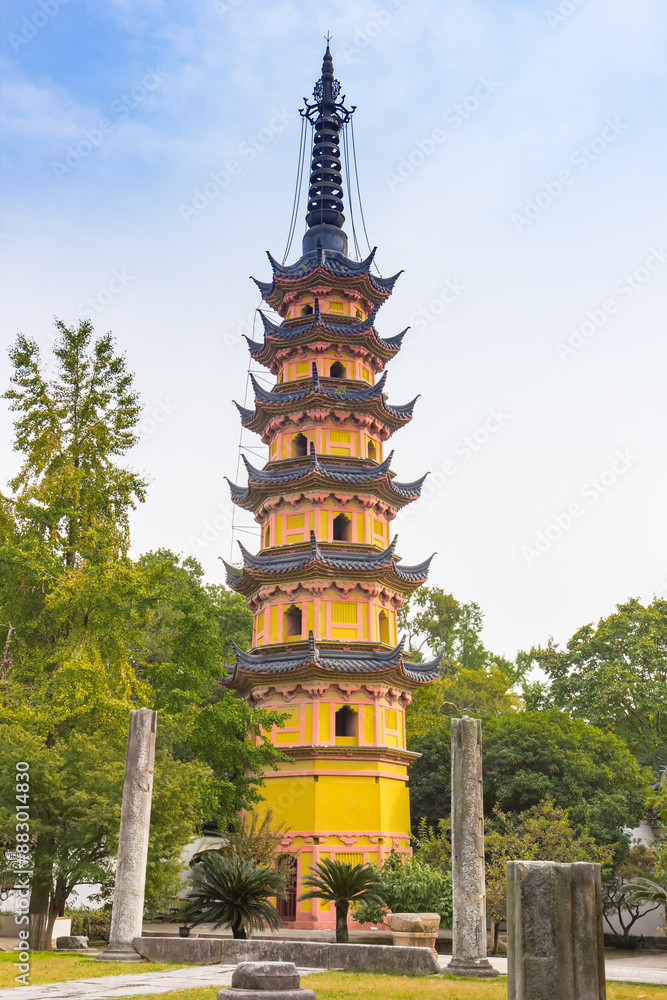 One of the twin towers pagoda in Suzhou, China