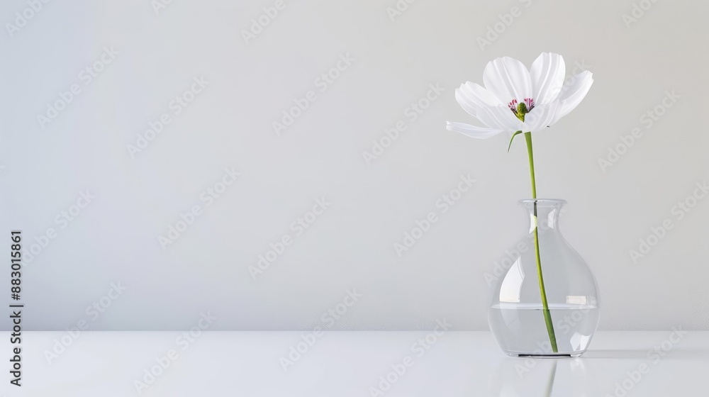 Single flower in a clear vase, highlighting minimalist aesthetics Single flower in a clear vase, highlighting minimalist aesthetics