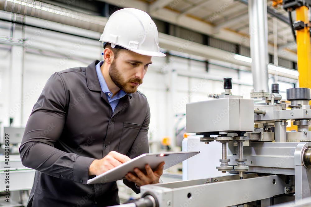 Serious Engineer Inspecting Machinery at Factory
Serious Engineer Inspecting Machinery at Factory