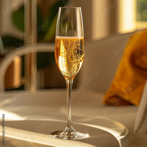 Glass of Veuve Clicquot Yellow Label Brut champagne on December 31, 2021. Veuve Clicquot Ponsardins was founded in 1772 and at the moment is one of the largest Champagne houses photo