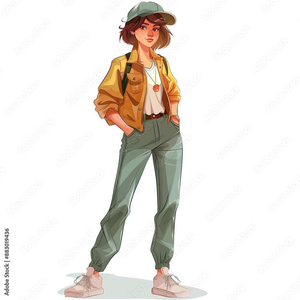 Warbler Tomboy fashion cartoon isolated whitebackground Warbler Tomboy fashion cartoon isolated whitebackground