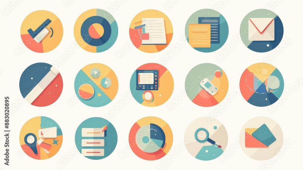 Flat design, basic trendy icons, uncomplicated style Flat design, basic trendy icons, uncomplicated style