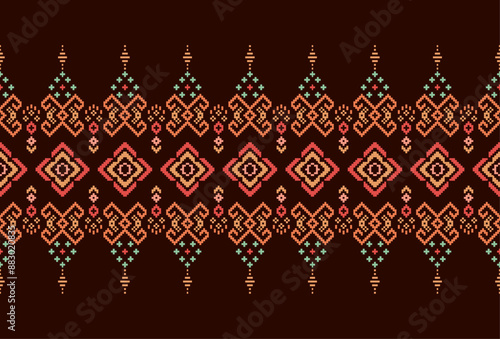 Cross Stitch. Geometric ethnic patterns. Design for Clothing, Fabric, batik, Saree, Patola, Sari, Dupatta, Vyshyvanka, rushnyk, dupatta, Knitwear, Embroidery, Ikkat, Pixel pattern. Traditional Design.