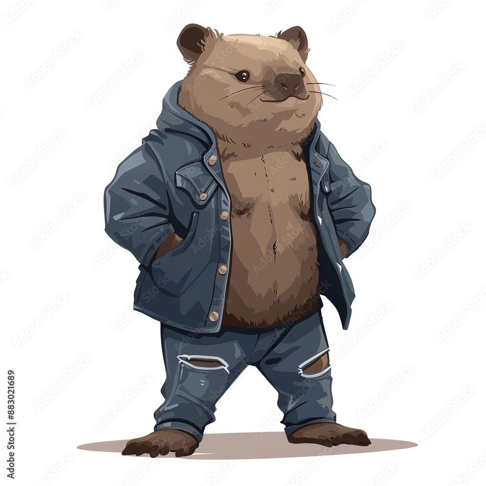 Wombat Tomboy fashion cartoon isolated whitebackground Wombat Tomboy fashion cartoon isolated whitebackground