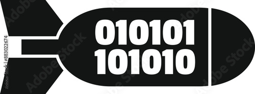 Black and white icon of a bomb with binary code, representing a cyber attack