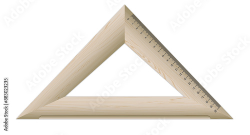 Wooden Triangle Geometric Object Isolated On White Background, School Ruler Vector Illustration.	