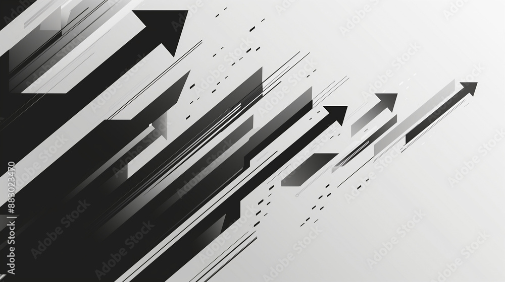 Black and white 3D arrows rise from a sleek office desk in this vector illustration, symbolizing a business concept of success Black and white 3D arrows rise from a sleek office desk in this vector illustration, symbolizing a business concept of success