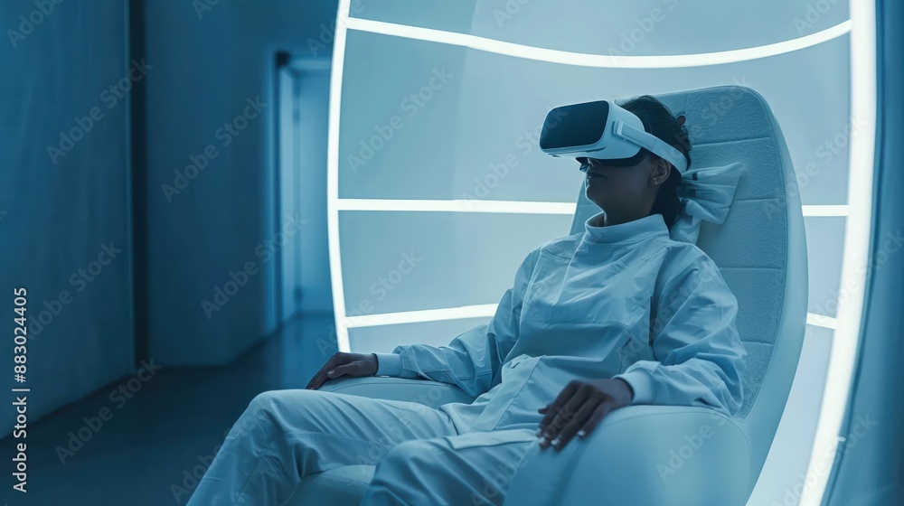 Obraz premium Virtual reality mental health, patient with immersive therapy, futuristic treatment