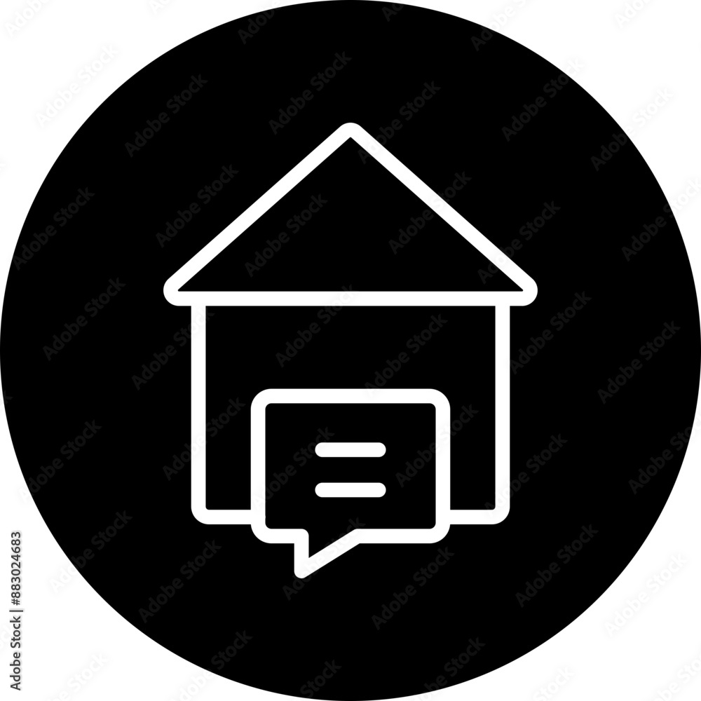 Home Message Vector Line White Circle Black Home Message Vector Line White Circle Black