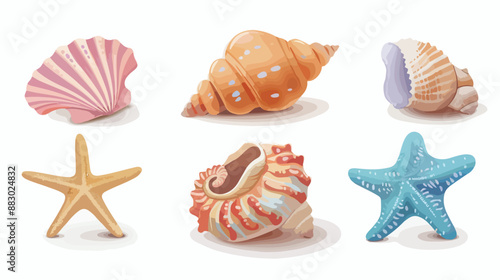 Four Of Seashells And Starfishes Icons Perfect 
