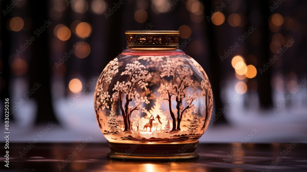 A handcrafted snow globe, capturing a whimsical winter scene with reindeer and sleds. A handcrafted snow globe, capturing a whimsical winter scene with reindeer and sleds.