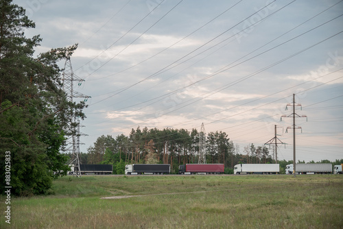 Oreched trucks on the border of Belarus and Poland